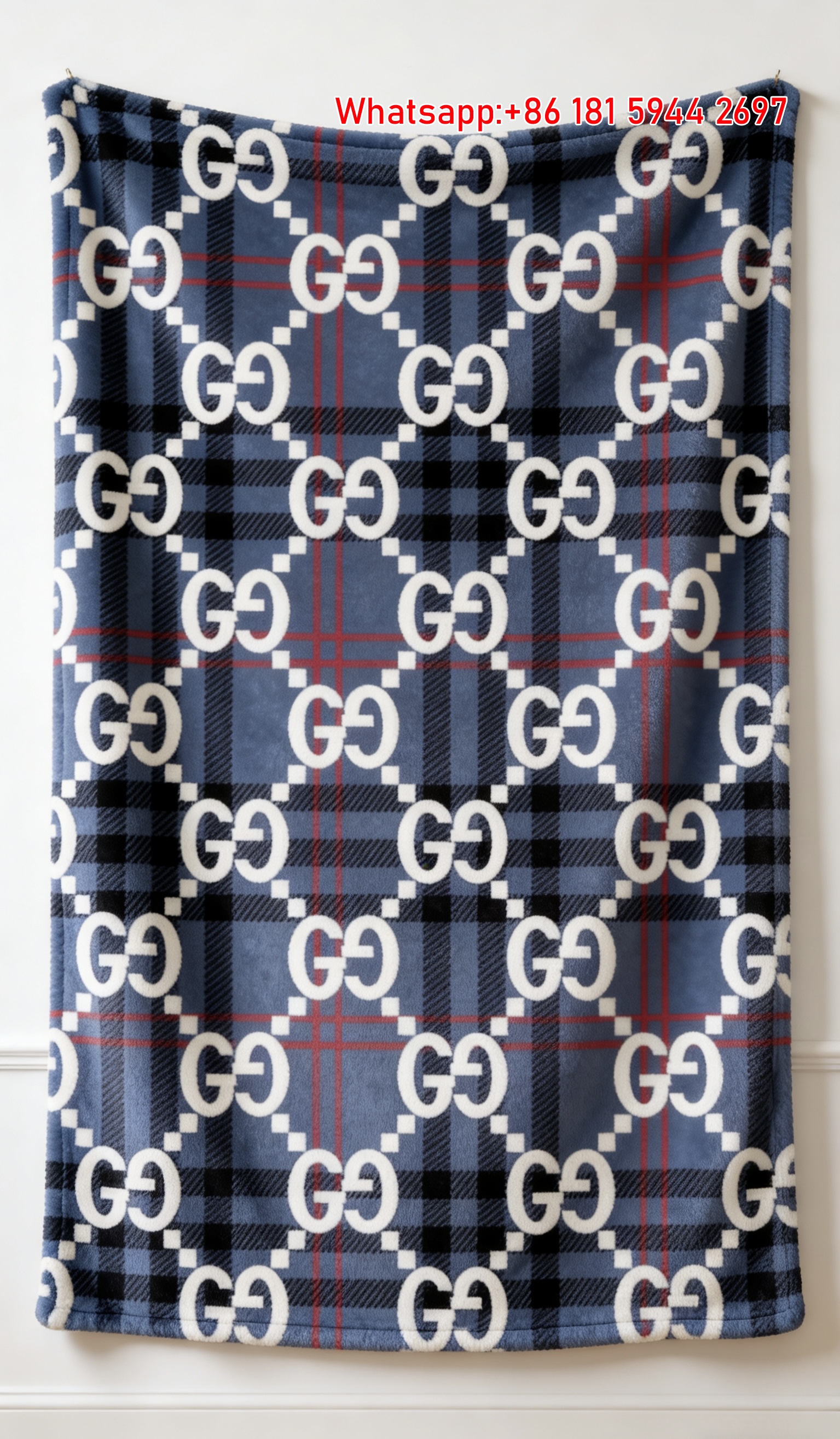 Blue Plaid GG Monogram Flannel Fleece Blanket – Wall Hanging Decor Gucci throw blanket IMG_2555